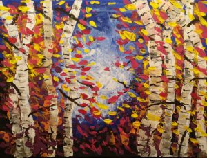 Birch trees in autumn, Tobias Gerber, January 2020 acrylic on canvas 50x40cm